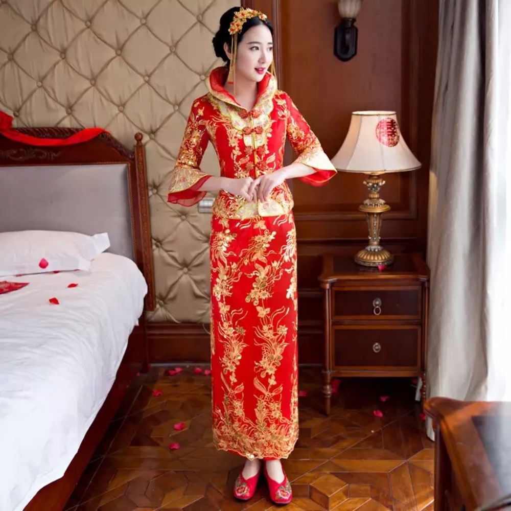 Traditional chinese style bridal wedding dress